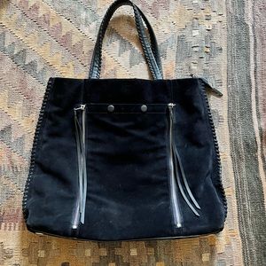ALL SAINTS navy suede handbag.